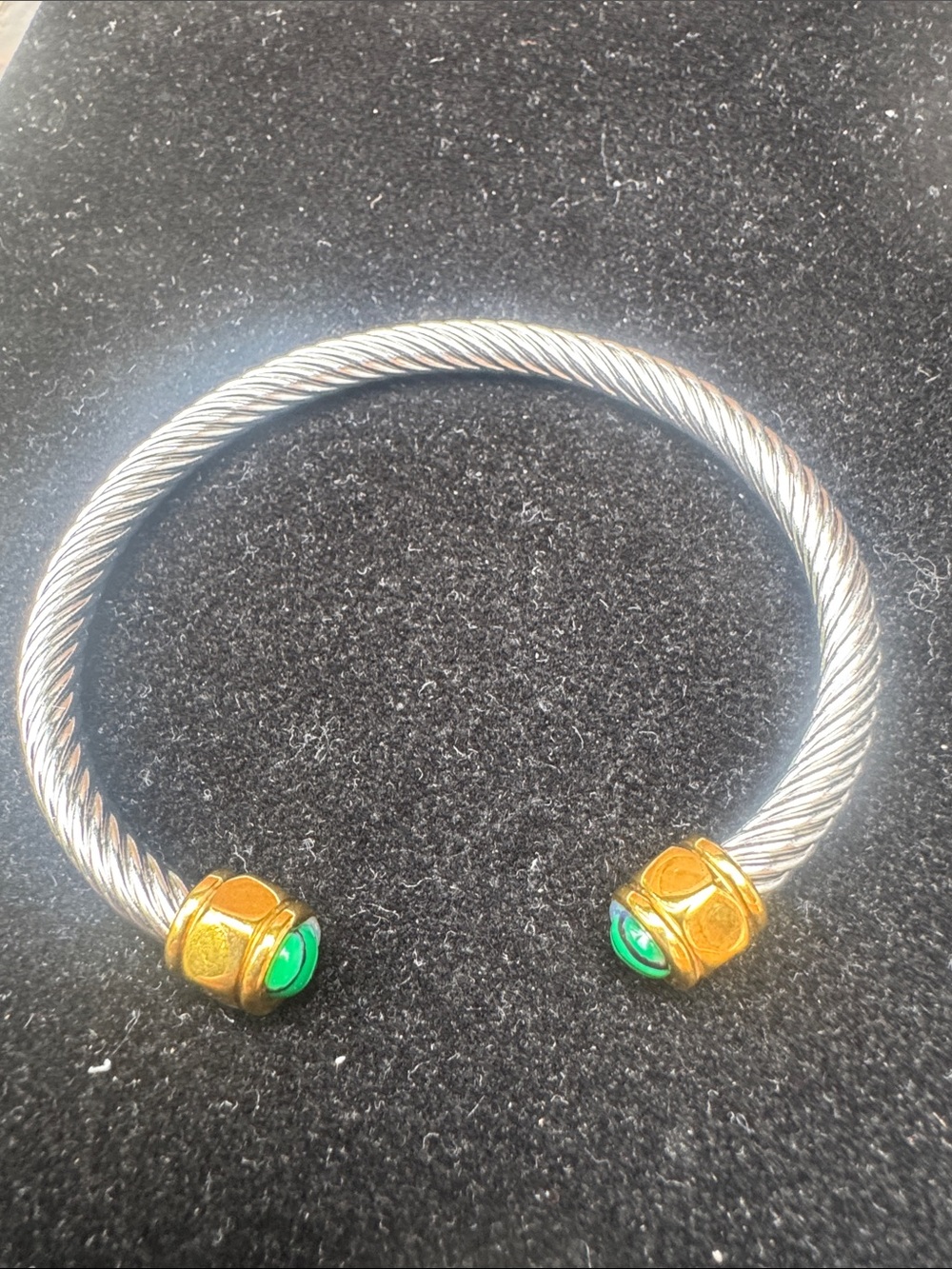 Cuff cable bracelet Silver-Tone Cable Cuff Bracelet with Green Stone Accents
